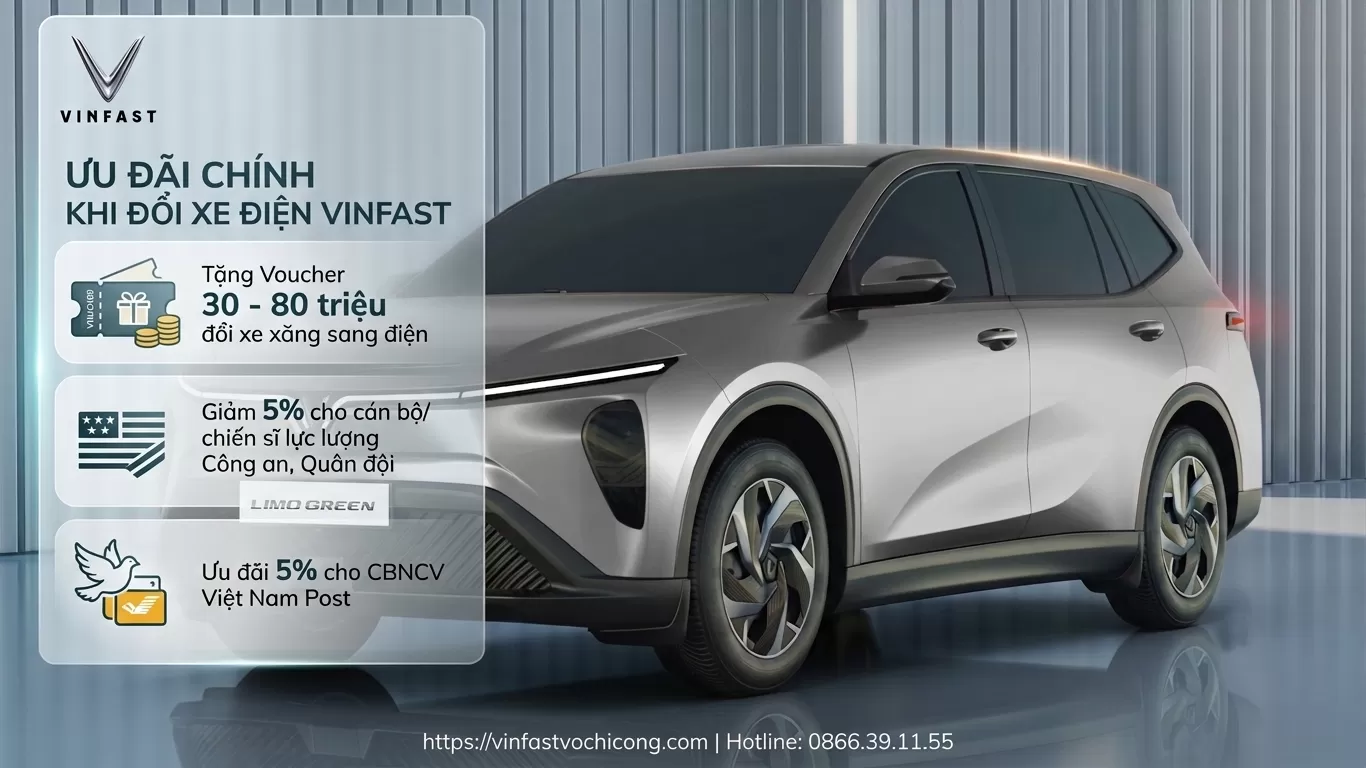 VinFast Limo Green Tháng 8/2026: Bùng Nổ Ưu Đãi Lên Tới Cả Trăm Triệu Đồng Tại VinFast HTA Võ Chí Công